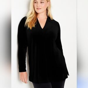 J Jill Plush Velour Black Tunic Top M